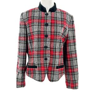 Pendleton classic blazer 12 black red wool tartan plaid holiday 90s old money